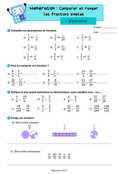 Comparer et ranger les fractions simples - Exercices de numération : 7ème Harmos - PDF à imprimer