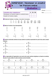 Décomposer et encadrer les fractions simples - Évaluation de numération : 7ème Harmos - PDF à imprimer