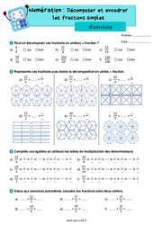 Décomposer et encadrer les fractions simples - Exercices de numération : 7ème Harmos - PDF à imprimer