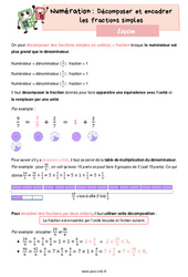 Décomposer et encadrer les fractions simples - Cours, Leçon de numération : 7ème Harmos - PDF à imprimer