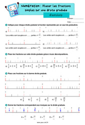 Placer les fractions simples  sur une droite graduée - Exercices de numération : 7ème Harmos - PDF à imprimer