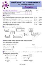 Des fractions décimales aux nombres décimaux - Évaluation de numération : 7ème Harmos - PDF à imprimer