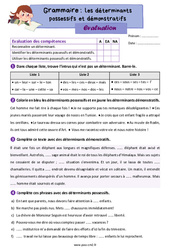 Les déterminants possessifs et démonstratifs - Évaluation de grammaire : 7ème Harmos - PDF à imprimer