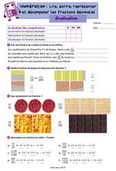 Lire, écrire, représenter et décomposer les fractions décimales - Évaluation de numération : 7ème Harmos - PDF à imprimer