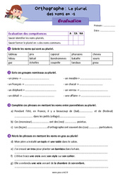 Le pluriel des noms en - s - Évaluation d'orthographe : 7ème Harmos - PDF à imprimer