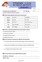 Le pluriel des adjectifs qualificatifs - Évaluation d'orthographe : 7ème Harmos - PDF à imprimer