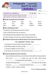 L’accord des adjectifs de couleur - Évaluation d'orthographe : 7ème Harmos - PDF à imprimer