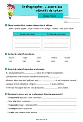 L’accord des adjectifs de couleur - Exercices d'orthographe : 7ème Harmos - PDF à imprimer