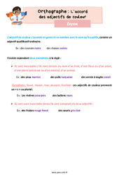 L’accord des adjectifs de couleur - Cours, Leçon d'orthographe : 7ème Harmos - PDF gratuit à imprimer