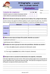 L'accord dans le groupe nominal - Évaluation d'orthographe : 7ème Harmos - PDF à imprimer