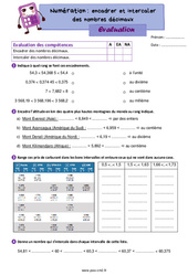 Encadrer, intercaler les nombres décimaux - Évaluation de numération : 7ème Harmos - PDF à imprimer