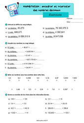 Encadrer, intercaler les nombres décimaux - Exercices de numération : 7ème Harmos - PDF à imprimer