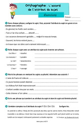 L’accord de l’attribut du sujet - Exercices d'orthographe : 7ème Harmos - PDF à imprimer