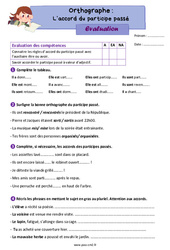 L’accord du participe passé - Évaluation d'orthographe : 7ème Harmos - PDF à imprimer