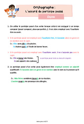 L’accord du participe passé - Cours, Leçon d'orthographe : 7ème Harmos - PDF gratuit à imprimer