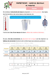 Nombres décimaux et mesures - Cours, Leçon de numération : 7ème Harmos - PDF à imprimer