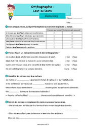 Homophones - Fiches leur / leurs - Exercices d'orthographe : 7ème Harmos - PDF à imprimer