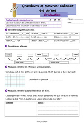 Calculer des durées - Évaluation de grandeurs et mesures : 7ème Harmos - PDF à imprimer