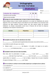 Les mots invariables - Évaluation d'orthographe : 7ème Harmos - PDF à imprimer