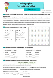 Les mots invariables - Exercices d'orthographe : 7ème Harmos - PDF à imprimer