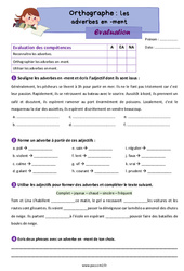 La formation des adverbes en - ment - Évaluation d'orthographe : 7ème Harmos - PDF à imprimer