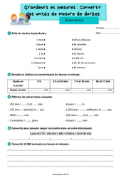 Convertir des unités de mesure de durées - Exercices de grandeurs et mesures : 7ème Harmos - PDF à imprimer