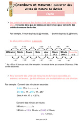 Convertir des unités de mesure de durées - Cours, Leçon de grandeurs et mesures : 7ème Harmos - PDF gratuit à imprimer