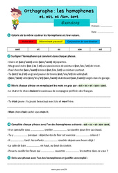 Homophones - Fiches et, est, es /son, sont - Exercices d'orthographe : 7ème Harmos - PDF à imprimer