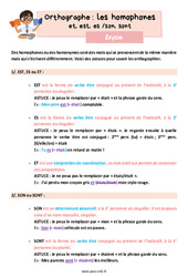 Homophones - Fiches et, est, es /son, sont - Cours, Leçon d'orthographe : 7ème Harmos - PDF gratuit à imprimer