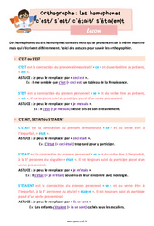 Homophones - Fiches C’est, s’est, c’était, s’étai(en)t - Cours, Leçon d'orthographe : 7ème Harmos - PDF gratuit à imprimer