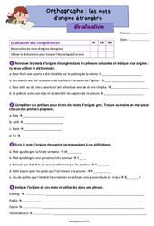 Les mots d’origine étrangère - Évaluation d'orthographe : 7ème Harmos - PDF à imprimer