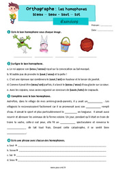 Les homophones lexicaux - Fiches sceau - seau - saut - sot - Exercices d'orthographe : 7ème Harmos - PDF à imprimer