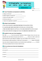 Les homophones lexicaux - Fiches ver - verre - vert - vers - vair - Exercices d'orthographe : 7ème Harmos - PDF à imprimer