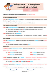 Les homophones grammaticaux - Fiches sa/ça/çà et tout/tous - Cours, Leçon d'orthographe : 7ème Harmos - PDF gratuit à imprimer