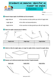 Identifier et classer les angles - Exercices de grandeurs et mesures : 7ème Harmos - PDF à imprimer