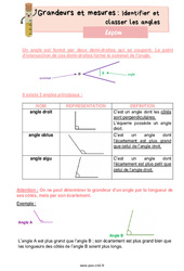 Identifier et classer les angles - Cours, Leçon de grandeurs et mesures : 7ème Harmos - PDF gratuit à imprimer