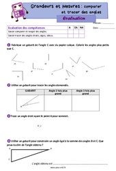 Comparer et tracer des angles - Évaluation de grandeurs et mesures : 7ème Harmos - PDF à imprimer