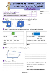 Calculer un périmètre (avec formules) - Évaluation de grandeurs et mesures : 7ème Harmos - PDF à imprimer