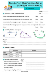 Calculer un périmètre (avec formules) - Exercices de grandeurs et mesures : 7ème Harmos - PDF à imprimer