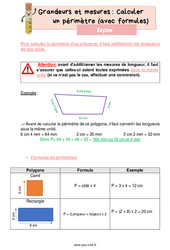 Calculer un périmètre (avec formules) - Cours, Leçon de grandeurs et mesures : 7ème Harmos - PDF gratuit à imprimer