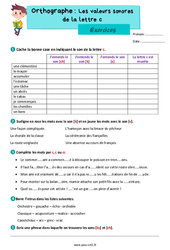 Les valeurs sonores de la lettre c - Exercices d'orthographe : 7ème Harmos - PDF à imprimer