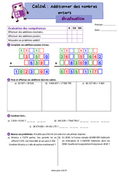 Additionner des nombres entiers - Évaluation de calcul : 7ème Harmos - PDF à imprimer