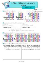 Additionner des nombres entiers - Exercices de calcul : 7ème Harmos - PDF à imprimer