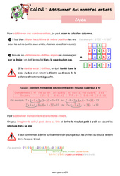 Additionner des nombres entiers - Cours, Leçon de calcul : 7ème Harmos - PDF gratuit à imprimer