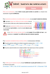 Soustraire des nombres entiers - Cours, Leçon de calcul : 7ème Harmos - PDF gratuit à imprimer