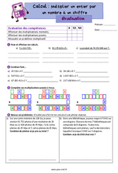 Multiplier un entier par un nombre à un chiffre - Évaluation de calcul : 7ème Harmos - PDF à imprimer