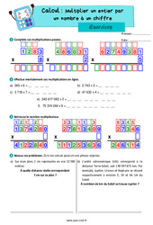 Multiplier un entier par un nombre à un chiffre - Exercices de calcul : 7ème Harmos - PDF à imprimer