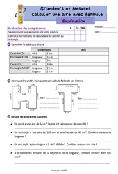 Calculer une aire avec formule - Évaluation de grandeurs et mesures : 7ème Harmos - PDF à imprimer