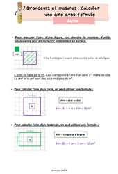 Calculer une aire avec formule - Cours, Leçon de grandeurs et mesures : 7ème Harmos - PDF gratuit à imprimer