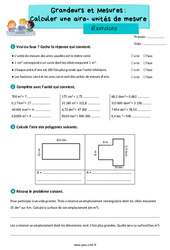 Calculer une aire - unités de mesure - Exercices de grandeurs et mesures : 7ème Harmos - PDF à imprimer